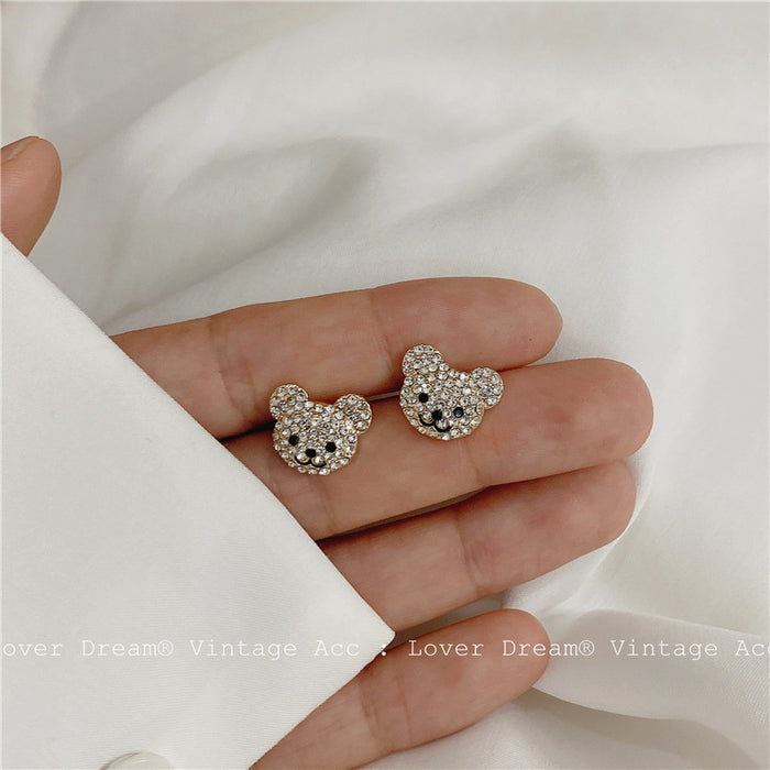 Wholesale Vintage Bear Earrings Exaggerated Metal Diamonds JDC-ES-Lfm001