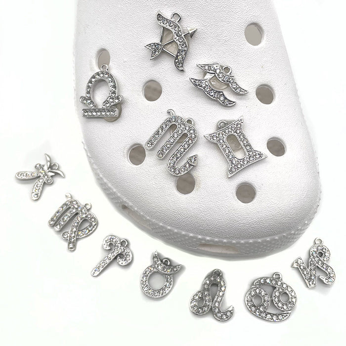 Wholesale Croc Charms Random 10pcs Twelve Constellations Alloy Diamond DIY Accessories JDC-CCS-WanX041