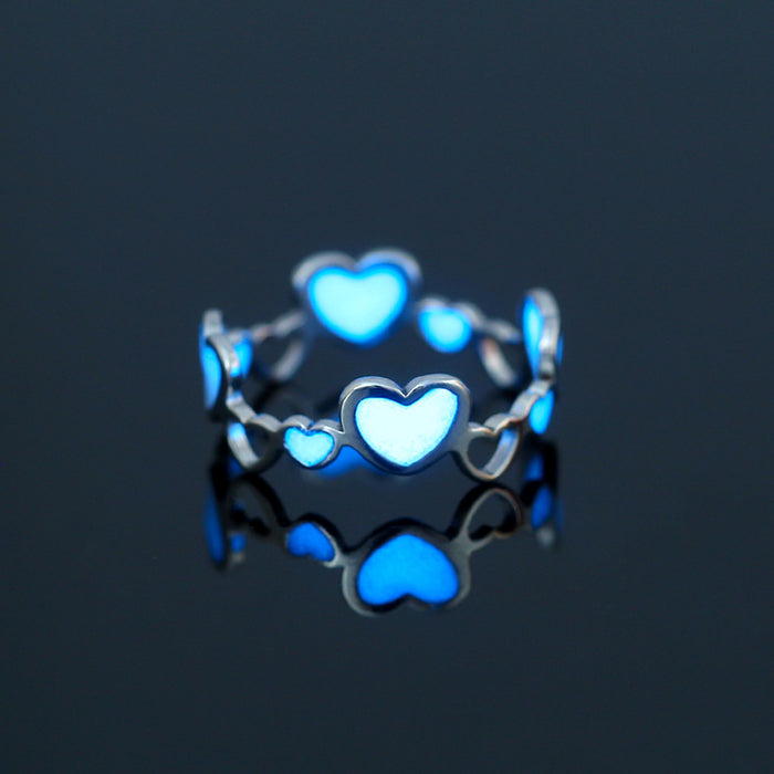 Wholesale Zircon Stainless Steel Heart Butterfly Blue Luminous Ring MOQ≥2 JDC-RS-DB001