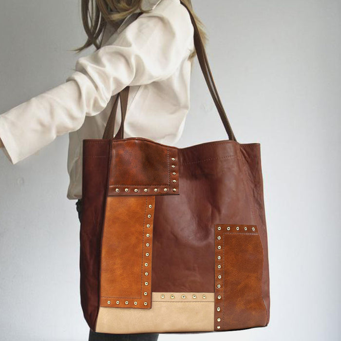 Wholesale Handbag PU Rivets Contrasting Color Splicing Shoulder JDC-HB-Mingg006