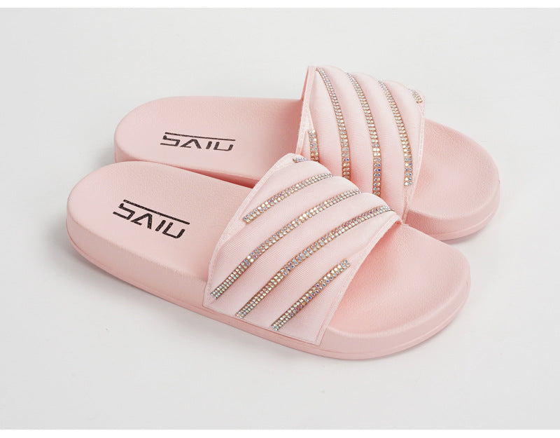 Wholesale summer women's sandals and slippers rainbow diagonal drill slipper JDC-SP-SanT005