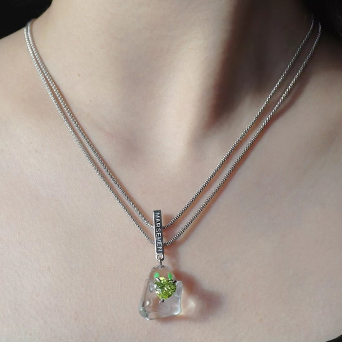 Wholesale Necklace Alloy Emerald Heart Transparent Ghost Necklace JDC-NE-YHai002