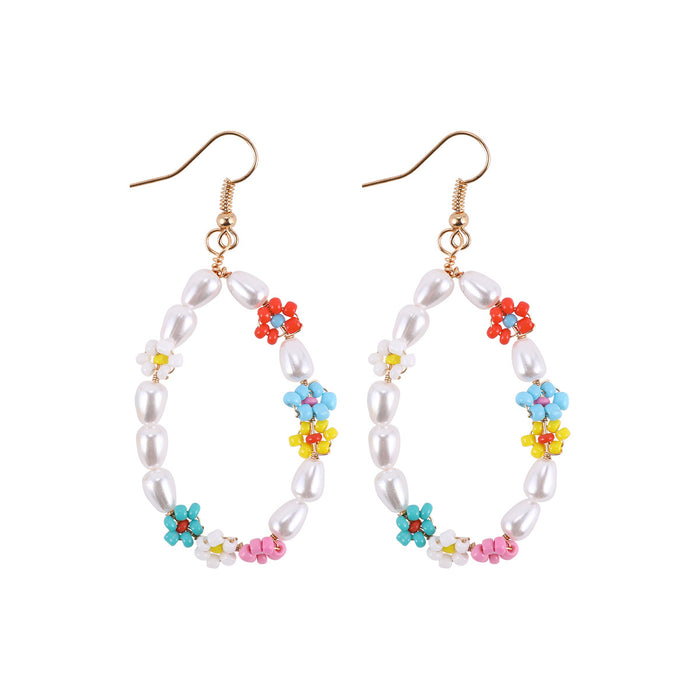 Wholesale Hand Braided Rice Beads Flower Earrings Colorful JDC-ES-zhongyi004