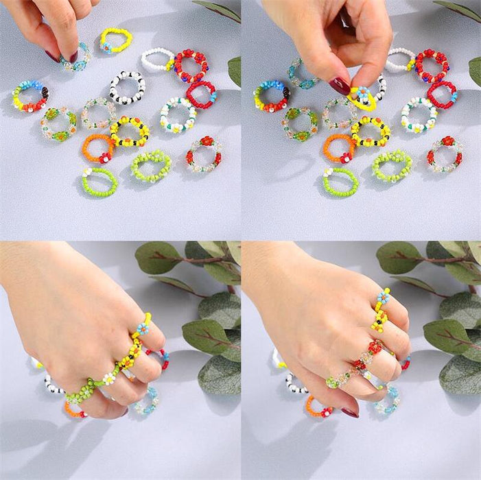 Wholesale Flower Beads Elastic Cord Rings JDC-RS-YinH001