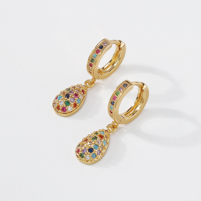 Wholesale Colored Zircon Earrings Conical Water Drop Geometric Shape JDC-ES-Qiandi004