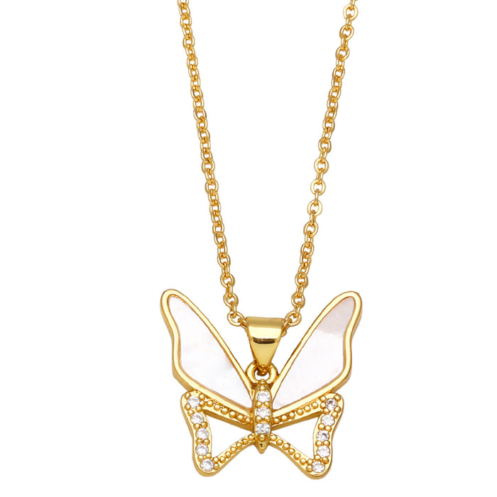 Wholesale Necklace Copper Plated 18K Gold Zircon Shell Pentagram Butterfly JDC-PREMAS-NE-019