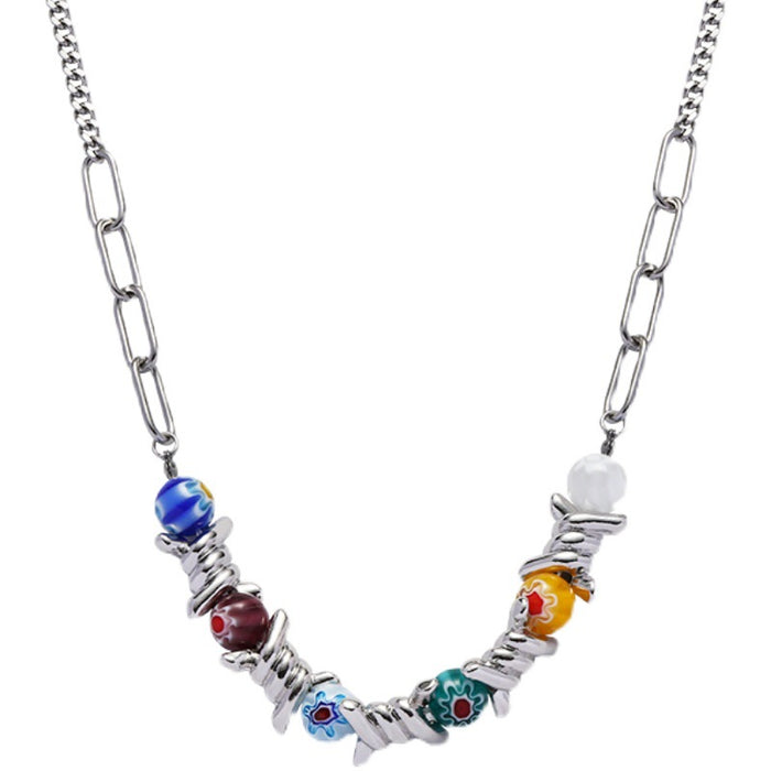 Wholesale light luxury niche design colorful glass beads thorn necklace JDC-NE-wusu001