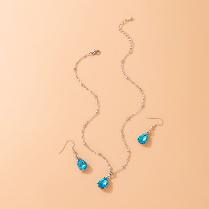 Wholesale Necklace Alloy Blue Diamond Drop Earrings Necklace Set JDC-NE-C096