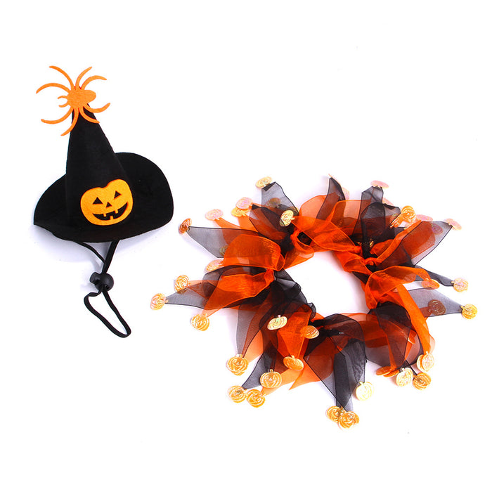 Wholesale Pet Decorations Cloth Felt Gauze Hat Scarf Set Halloween MOQ≥2 JDC-PD-Miaodi009