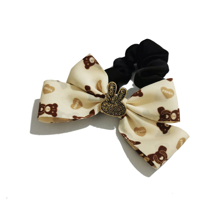 Wholesale Hair Scrunchies Fabric Bunny Bear Print Bow MOQ≥2 JDC-HS-Ruichong001