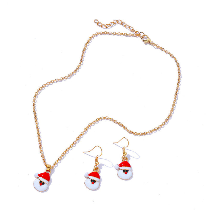 Wholesale Earrings Alloy Enamel Christmas Santa Claus Necklace Set MOQ≥2 JDC-ES-HaoBiao007