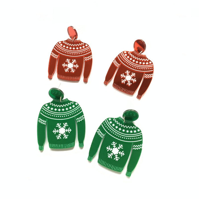Wholesale Earrings Acrylic Mirror Christmas Snowflake Sweater JDC-ES-Xuep078