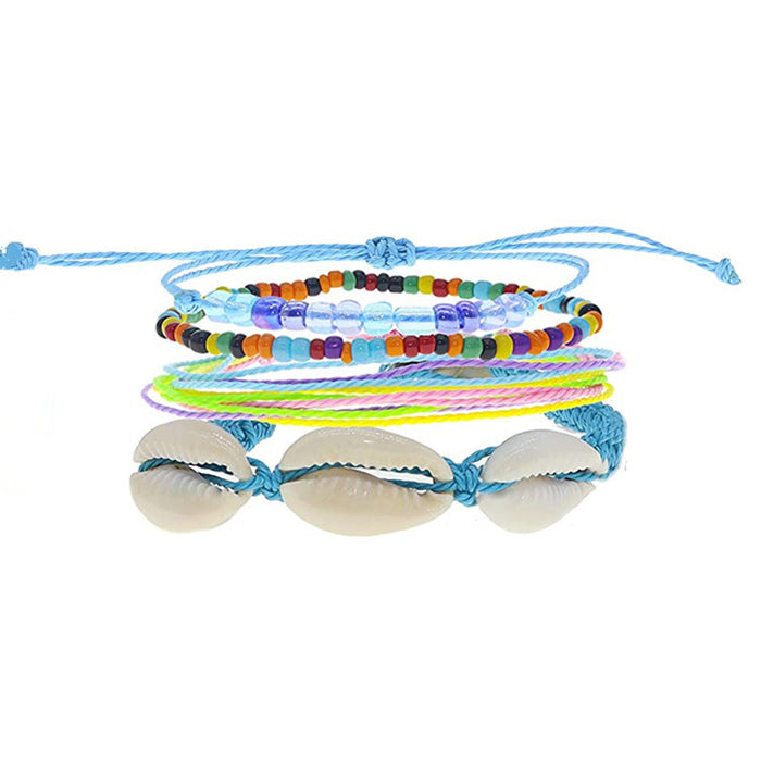 Wholesale Boho Resort Style Colorful Wax Thread Hand Braided Shell Rice Beads Set Bracelet MOQ≥3 JDC-BT-QiuX012
