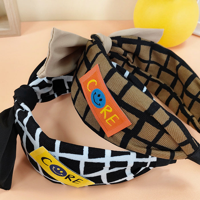 Wholesale cloth smiley sticker bow headband JDC-HD-O118