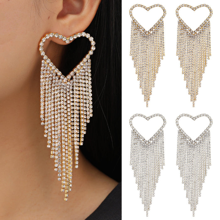 Wholesale Earrings Alloy Rhinestone Valentine's Day Heart Tassel JDC-ES-JUYAO013