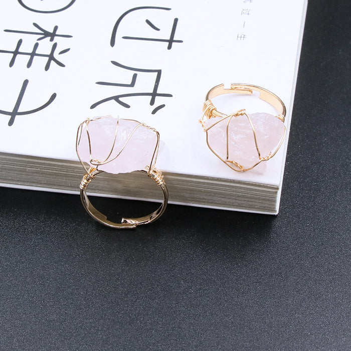 Wholesale ring natural stone amethyst rough aquamarine DIY winding wire crystal stone JDC-RS-JingC001