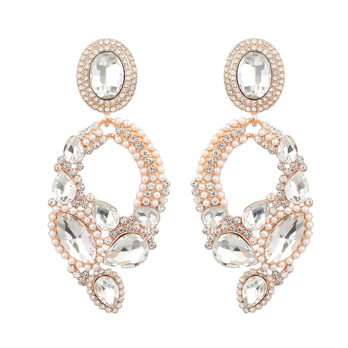 Wholesale Alloy Diamond Set Pearl Earrings Exaggerated Fancy Colored Diamonds JDC-ES-JL993