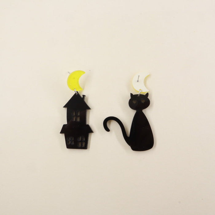 Wholesale Earrings Acrylic Halloween Castle Cat Moon MOQ≥2 JDC-ES-MOSHU028