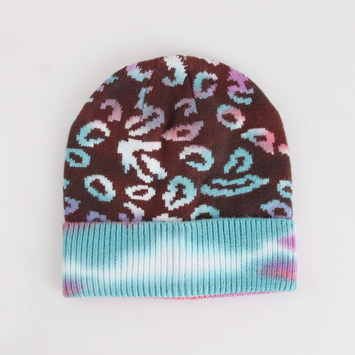 Wholesale Hat Core Yarn Leopard Print Tie Dye Knit Hat JDC-FH-XRong003