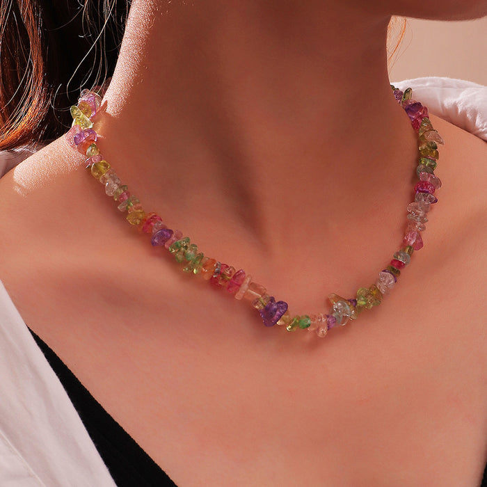 Wholesale alloy ins wind irregular colorful transparent gravel necklace JDC-NE-E325