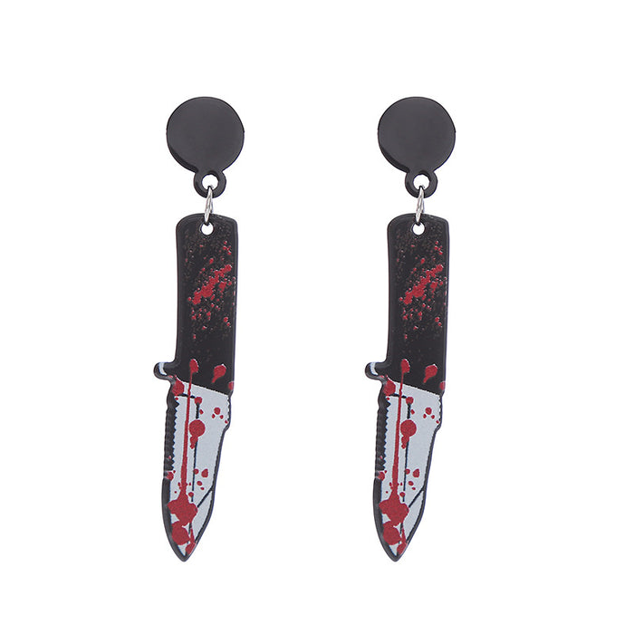 Wholesale earrings acrylic punk halloween bloody black axe MOQ≥2 JDC-ES-Chouteng007