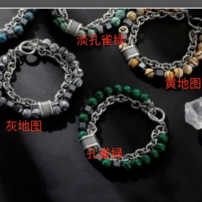 Wholesale Bracelet Titanium Steel Malachite Alloy Beaded Cool MOQ≥2 JDC-BT-YonY008