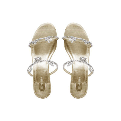 Wholesale summer new sexy rhinestone one word strap open toe flat sandals JDC-SD-GMC001
