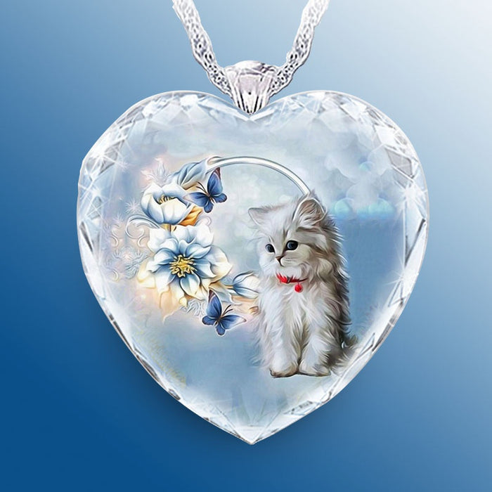 Wholesale Heart Shaped Crystal Blue Butterfly Colorful Kitten Love Necklace MOQ≥2 JDC-NE-ZIB030