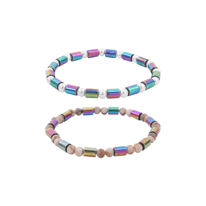 Wholesale rice beads colorful straight tube magnet anklet electroplating AB color pearl anklet JDC-AS-JIai006