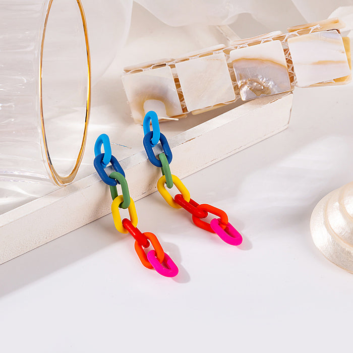 Wholesale Silver Needle Rainbow Chain Earrings Childlike Romance JDC-ES-Mdd033