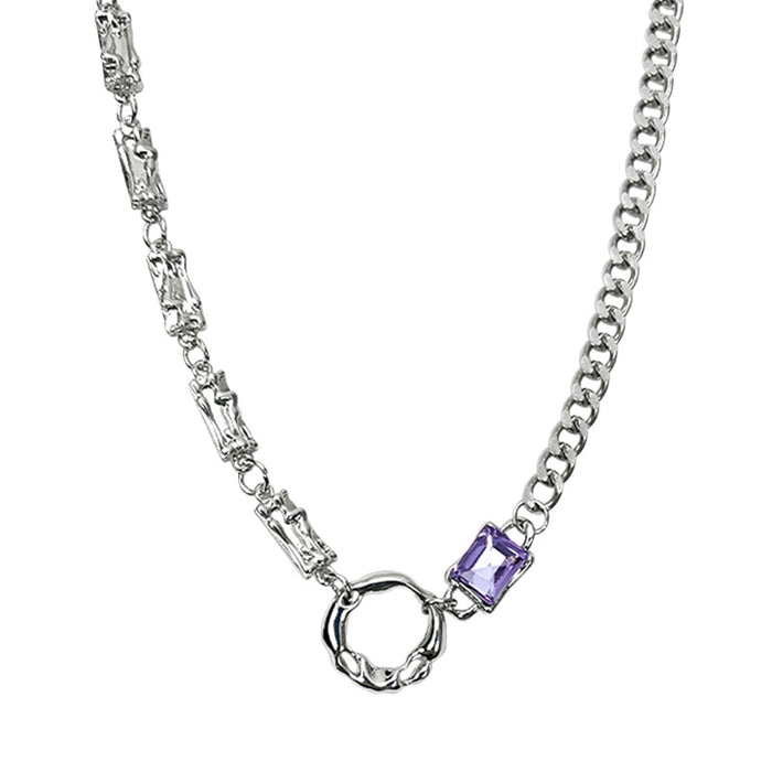 Wholesale Necklaces Titanium Steel Alloy Purple Diamond Circle JDC-NE-AiY008