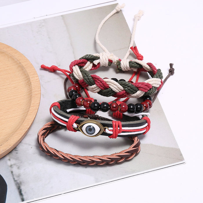 Wholesale diy cowhide suit hand woven vintage men's leather bracelet JDC-BT-SaiH005