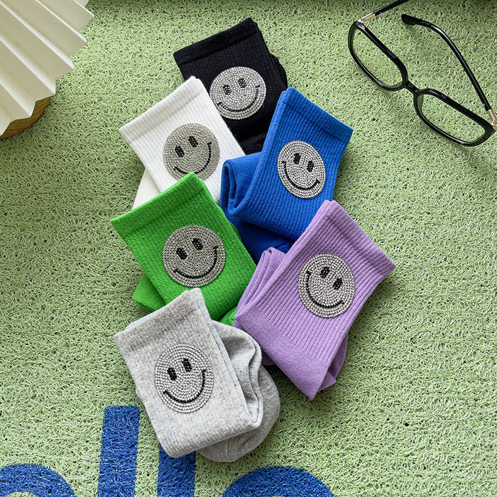 Wholesale Sock Cotton Mid Tube Smiley Hot Diamond Color JDC-SK-ZET001