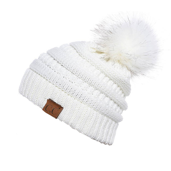 Wholesale Hat Acrylic Fiber Removable Fur Ball Warm Knit Hat MOQ≥2 JDC-FH-QiaoL002