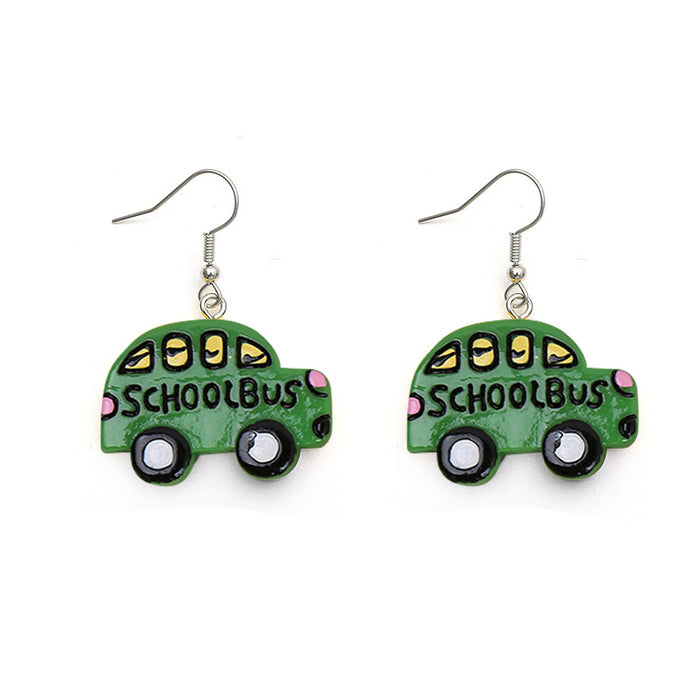 Wholesale Earrings Funny Cartoon School Bus Resin Earrings MOQ≥2 JDC-ES-DYCh002