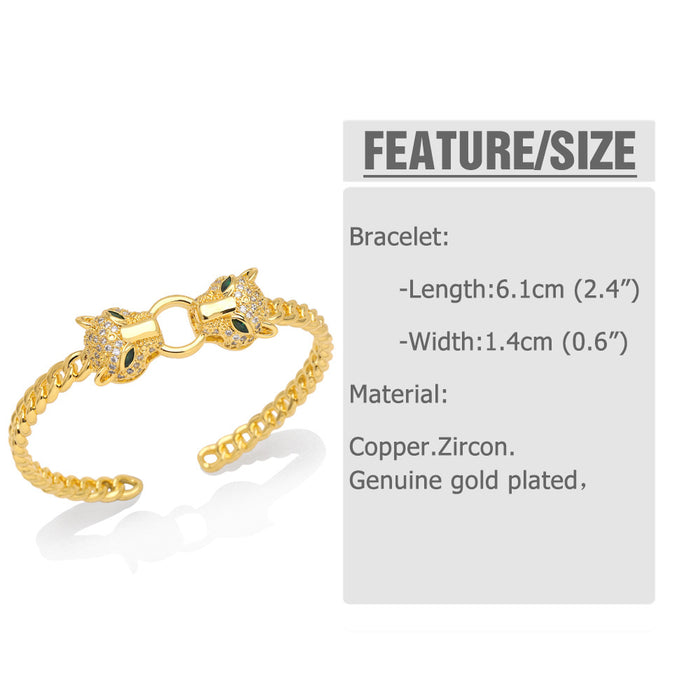 Wholesale Bracelet Copper Plated Zircon 18K Gold Leopard Head JDC-PREMAS-BT-001