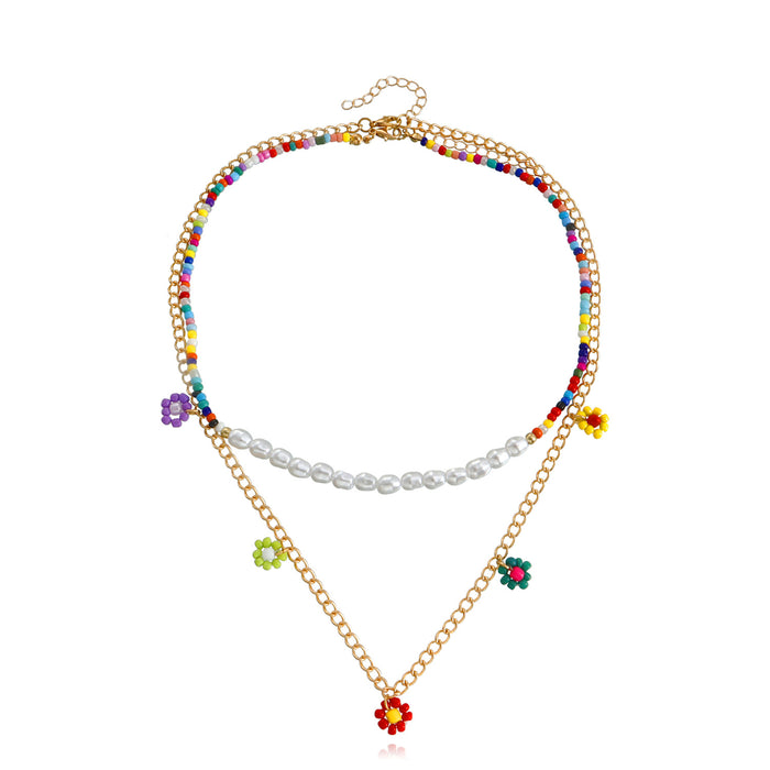 Wholesale Necklace Alloy Vintage Hand Woven Daisy Flower Beads MOQ≥2 JDC-NE-ZW053