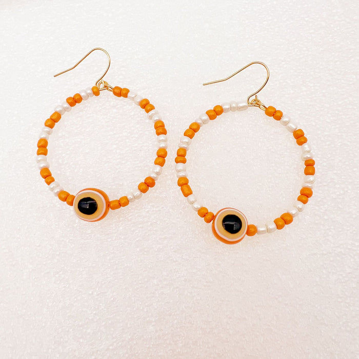 Wholesale earrings metal rice beads blue eyes boho MOQ≥2 JDC-ES-qingh003