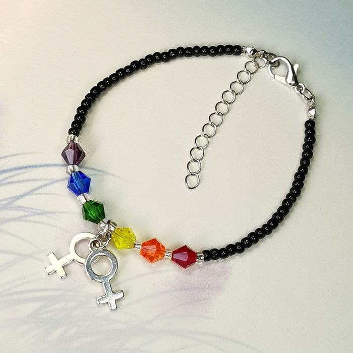Wholesale Crystal Rainbow Gay lgbt Bracelet Rice Beaded Gay Valentine's Day Couple Bracelet  MOQ≥2 JDC-BT-HaoL014