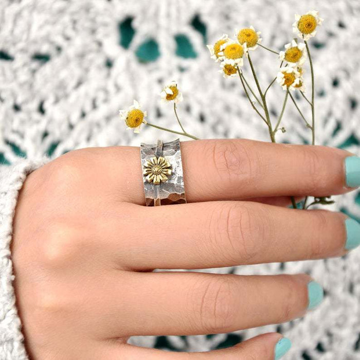 Wholesale Daisy Sunflower Alloy Rotating Ring JDC-RS-Saip008
