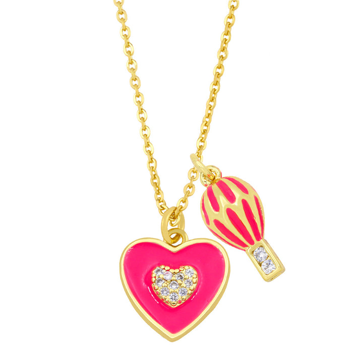Wholesale Personalized Hot Air Balloon Love Double Pendant Necklace JDC-NE-AS003