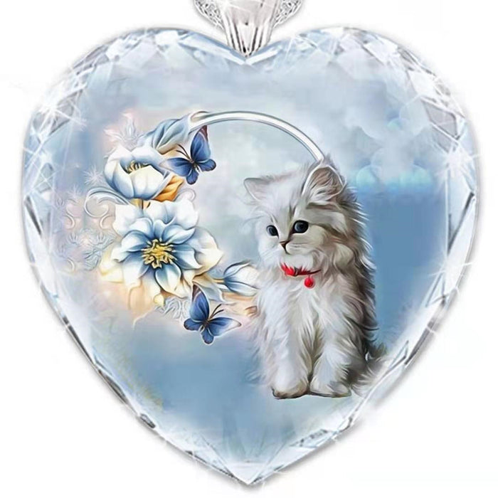 Wholesale Heart Shaped Crystal Blue Butterfly Colorful Kitten Love Necklace MOQ≥2 JDC-NE-ZIB030