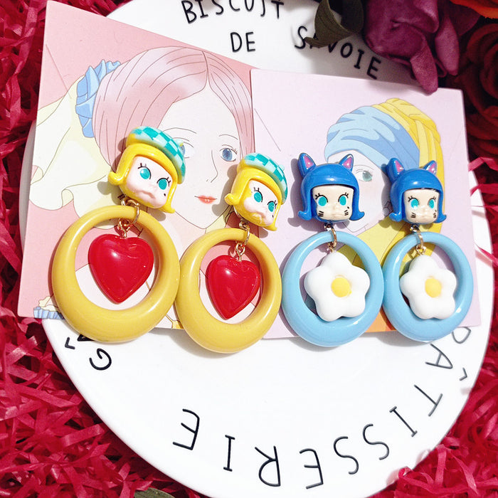 Wholesale Earrings Resin Cute Cartoon Oval Love Heart (M) JDC-ES-Xingj020