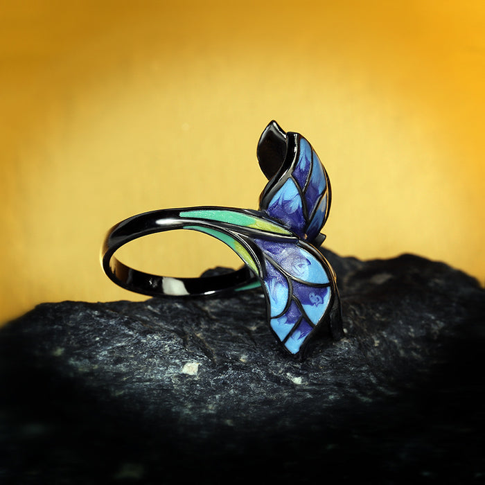 Wholesale enamel color ring craft butterfly flower diamond ring JDC-RS-SMLK003