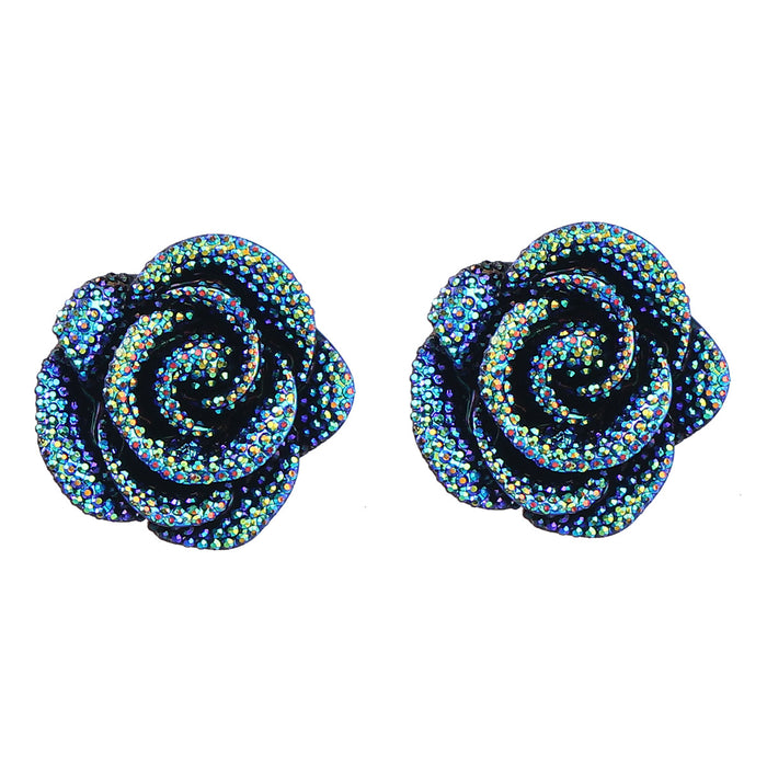 Résine en gros acrylique Diamond Blue Rose Flower Broques d'oreilles JDC-ES-JL1006