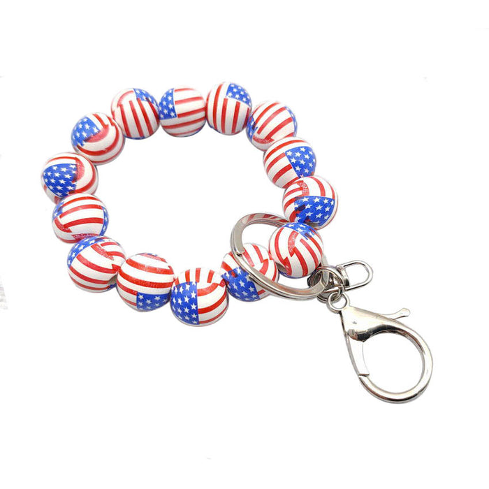 Wholesale 4th of July Independence Day Wooden Bead Bracelet Keychain Pendant MOQ≥2 JDC-KC-KDL001
