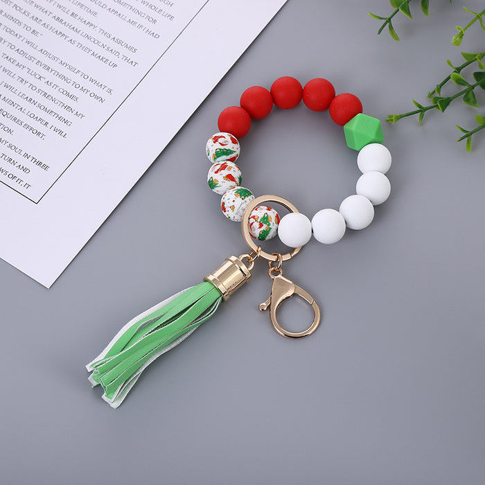Wholesale Keychain Silicone Beads Christmas Tassel Wrist Keychain MOQ≥2 JDC-KC-QXue008