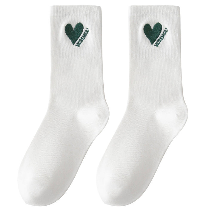 Calcetines al por mayor algodón lindo corazón bordado medios calcetines JDC-SK-RCM002
