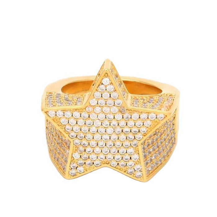 Wholesale new hip hop full diamond micro-set zircon pentagram ring JDC-RS-WN137