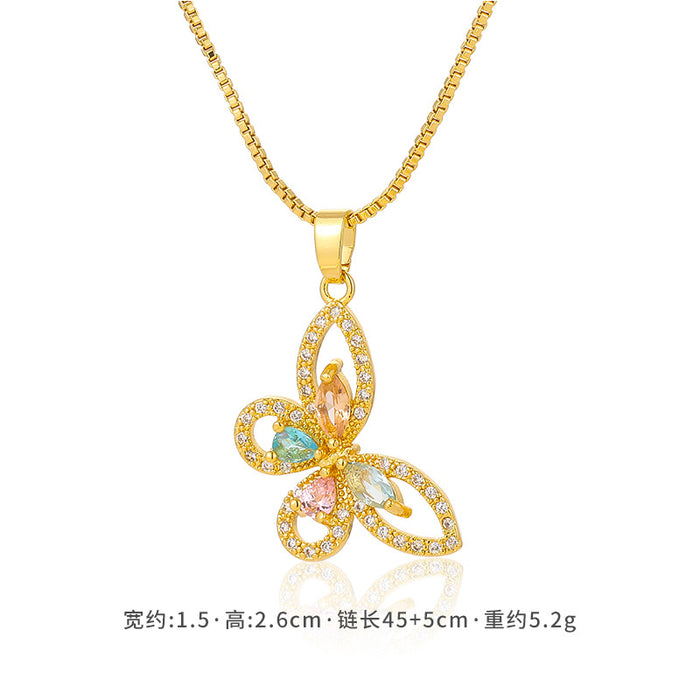 Wholesale Gold Insect Necklace Brass Micro Set Zircon Classic Butterfly Pendant JDC-NE-DRY002